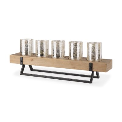 53085 - Benk Wood and Black Metal Five Cup Candle Holder 