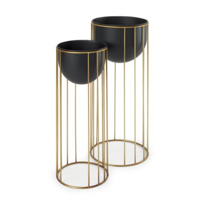 70099 - Danica Set of 2 Matte Black Metal Plant Stands