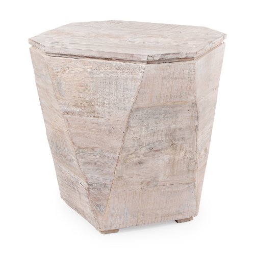 67531 - Esagono Octagonal Reclaimed Wood End/Side Table w/ Storage