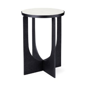 Patrick 23"H White Marble Top w/ Matte Black Metal Accent Table 