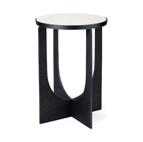 69673 - Patrick 23"H White Marble Top w/ Matte Black Metal Accent Table 