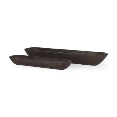 70150 - Athena Set of 2 Extra Large Black-Brown Reclaimed Wood Trays