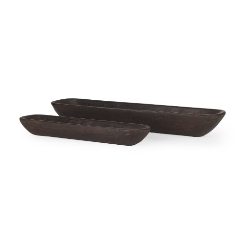 70150 - Athena Set of 2 Extra Large Black-Brown Reclaimed Wood Trays