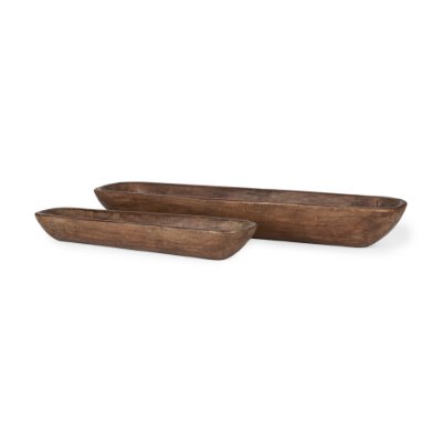 70149 - Athena Set of 2 Extra Large Medium Brown Reclaimed Wood Trays