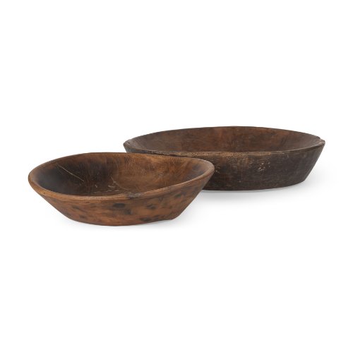 70145 - Nikita Set of 2 Large Medium Brown Reclaimed Wood Bowls