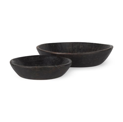 70146 - Nikita Set of 2 Large Black-Brown Reclaimed Wood Bowls