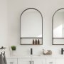 69320 - Cora 24.0L x 3.9W x 40.0H Black Metal Frame W/ Brown Wooden Shelf Arched Wall Mirror