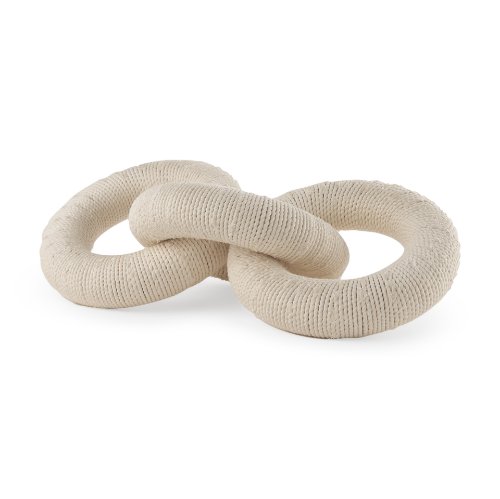 70126 - Alize Cotton Rope Wrapped Solid Wood Circular Chain Link Decorative Object