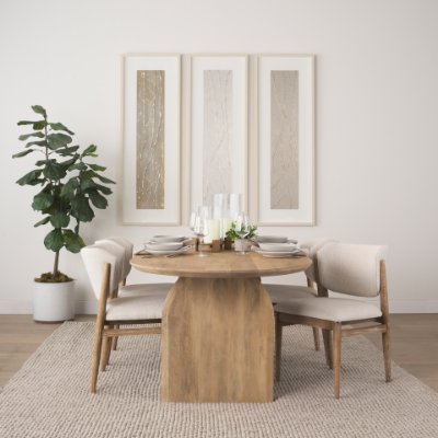 69831 - Cline Cream Fabric Upholstered and Light Brown Wood Dining Chair