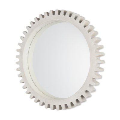 37246 - Sundance Cog 35.5" Round Whitewashed Wood Frame Mirror