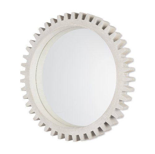 37246 - Sundance Cog 35.5" Round Whitewashed Wood Frame Mirror