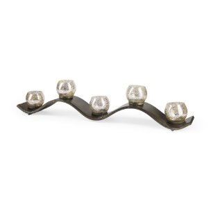 Lux Copper Metal Five Hurricane Glass Holder Table Candle Holder 