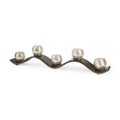 53060 - Lux Copper Metal Five Hurricane Glass Holder Table Candle Holder 