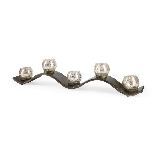 53060 - Lux Copper Metal Five Hurricane Glass Holder Table Candle Holder 