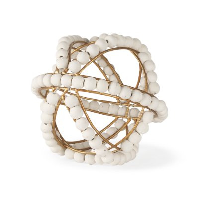 68676 - Espanlade I Small 9L x 9W White Wooden Beaded Orb