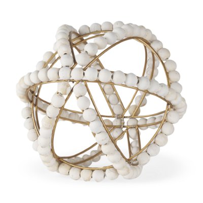 68677 - Espanlade II Large 11L x 11W White Wooden Beaded Orb