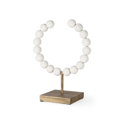 68680 - Pontchartrain I (Small) 9L x 5W White Beaded Broken Sphere Decorative Object W/ Gold Base