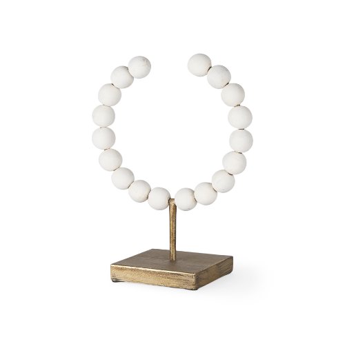 68680 - Pontchartrain I (Small) 9L x 5W White Beaded Broken Sphere Decorative Object W/ Gold Base