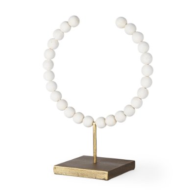 68681 - Pontchartrain II (Large) 11L x 6W White Beaded Broken Sphere Decorative Object W/ Gold Base