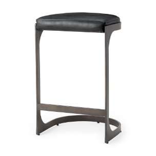 Tyson Backless 28in Seat Bar Stool | Black Leather w/ Black Metal