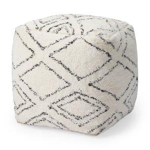 Tapir Beige Cotton Argyle Pattern Square Pouf 