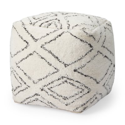 67586 - Tapir Beige Cotton Argyle Pattern Square Pouf 