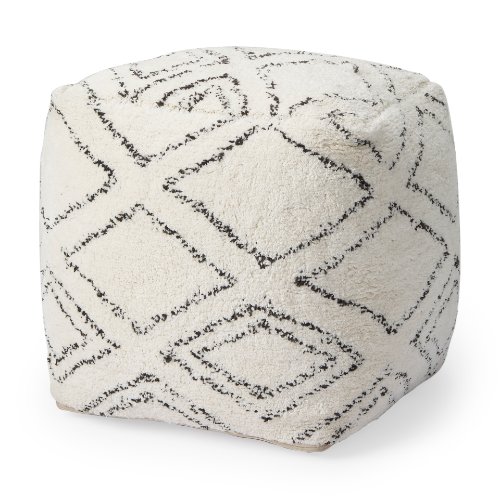 67586 - Tapir Beige Cotton Argyle Pattern Square Pouf 