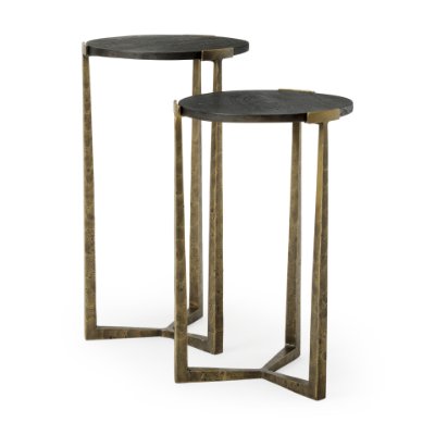 69728 - Atticus Black Wood and Antiqued Gold Metal Nesting Accent Tables (Set of 2)