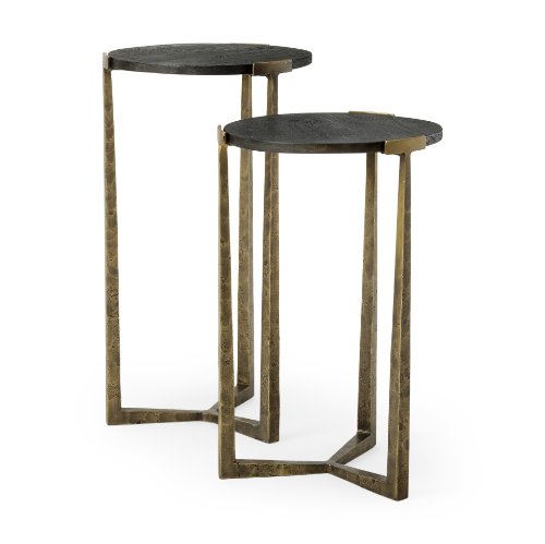 69728 - Atticus Black Wood and Antiqued Gold Metal Nesting Accent Tables (Set of 2)