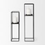 69849 - Cindy Set of 2 Matte Black Metal and Hurricane Glass Pillar Tabletop Candle Holders