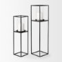 69849 - Cindy Set of 2 Matte Black Metal and Hurricane Glass Pillar Tabletop Candle Holders