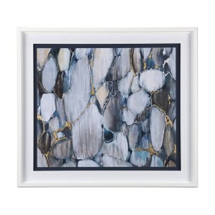 River Rocks by Liz Jardine a Hand Embellished Textured Framed Art Print Matted under Glass