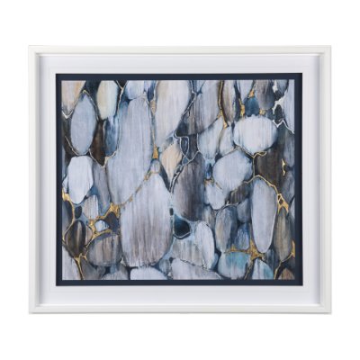12776 - River Rocks by Liz Jardine a Hand Embellished Textured Framed Art Print Matted under Glass