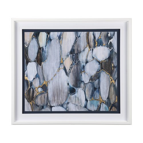 12776 - River Rocks by Liz Jardine a Hand Embellished Textured Framed Art Print Matted under Glass