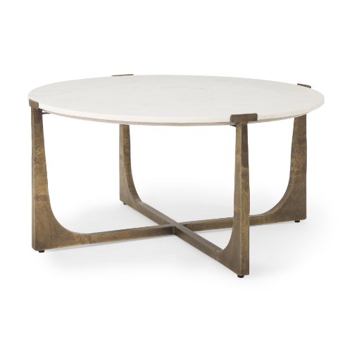 69731-AB - Atticus Marble and Antiqued Gold Metal Coffee Table