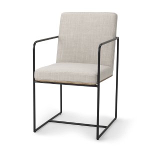 Stamford High-Back Dining Side Chair | Beige Linen w/ Black Metal