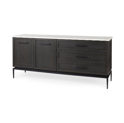 69208-AB - Divina Black-Brown Wood w/ White Marble Top and Black Metal Base Sideboard