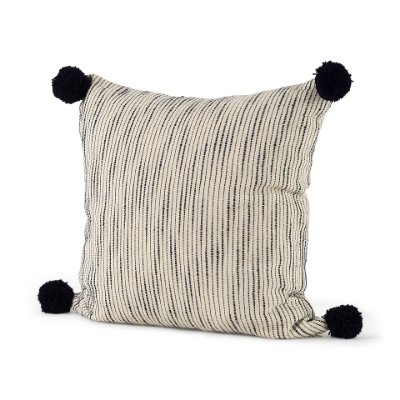 70063 - Krystal 18 x 18 Cream/Black Pom Pom Pillow Cover