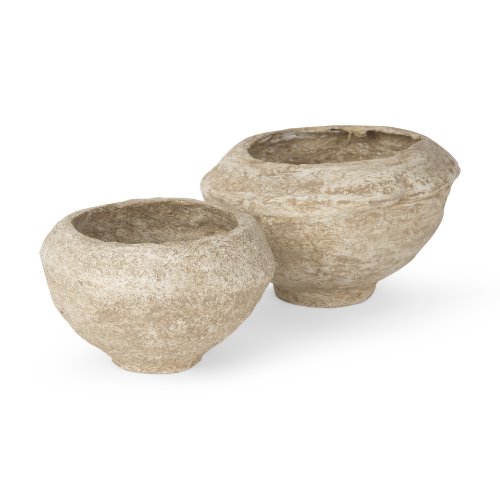 70217 - Sonu Set of 2 Beige Paper Mache Half-Pot Bowls