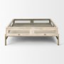 69298 - Arelius 42" Square Glass-Top White Wood w/ Gold Metal Base Display Coffee Table