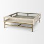 69298 - Arelius 42" Square Glass-Top White Wood w/ Gold Metal Base Display Coffee Table