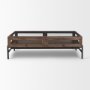 69747 - Arelius 49.5"L Rectangular Glass-Top Medium Brown Wood w/ Black Metal Base Display Coffee Table