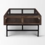 69747 - Arelius 49.5"L Rectangular Glass-Top Medium Brown Wood w/ Black Metal Base Display Coffee Table