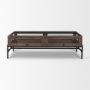 69747 - Arelius 49.5"L Rectangular Glass-Top Medium Brown Wood w/ Black Metal Base Display Coffee Table