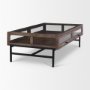 69747 - Arelius 49.5"L Rectangular Glass-Top Medium Brown Wood w/ Black Metal Base Display Coffee Table