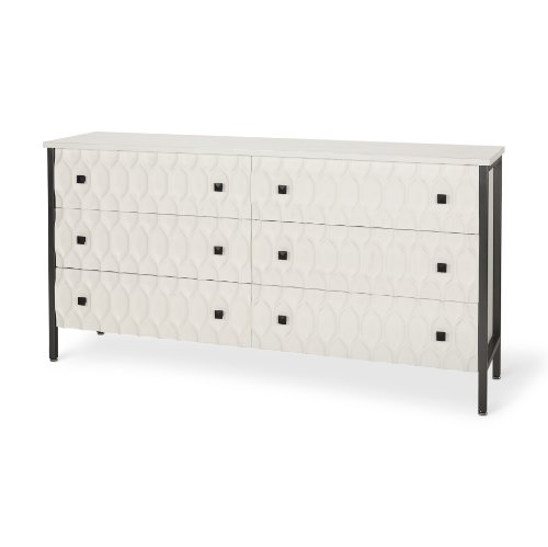 69974 - Savannah White Fir Veneer w/ Gray Metal 6-Drawer Sideboard