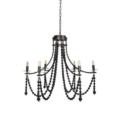 70050 - Selma Black Wood Bead and Metal Chandelier