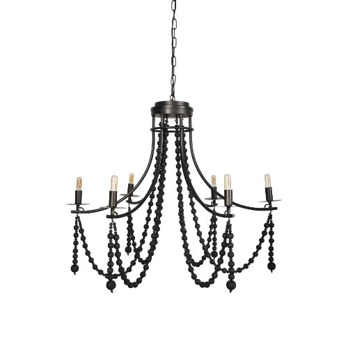 70050 - Selma Black Wood Bead and Metal Chandelier
