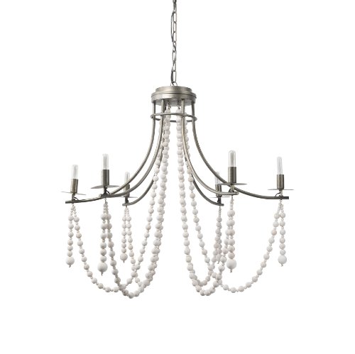 70047 - Selma White Wood Bead and Metal Chandelier