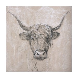 Sketch of animal VIII (Highland bull) by Mercana Studio a Hand Embellished Textured Canvas